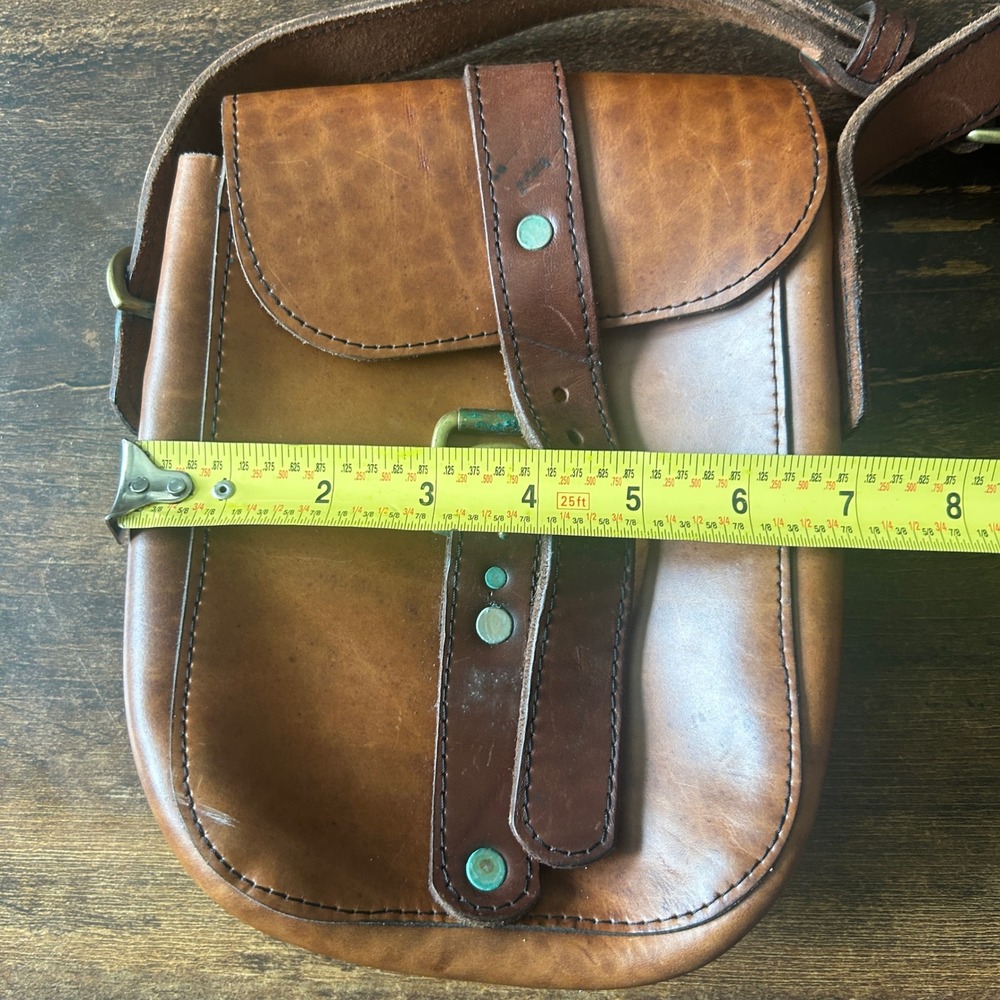 The Belt Co London English Hide Crossbody Bag Brown Leather Solid Brass Buckle - Picture 5 of 6